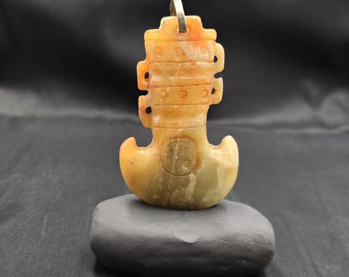 Authentic Natural Jade Stone Ancient Carved Tibetan Amulet Pendant