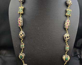 Gold Plated Mughal Necklace: Silver Mix, Natural Gemstones, Vintage Design