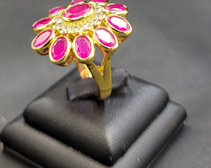 20k Gold Over Silver Ring Beautiful Natural Red Ruby Gemstone
