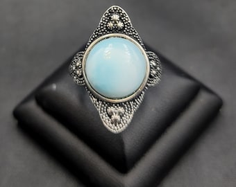 Genuine Larimar Stone Sterling Silver Ring Vintage Near Eastern Adjustable Free Size Ring