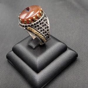 Anello in argento sterling con agata fatto a mano - Misura 10