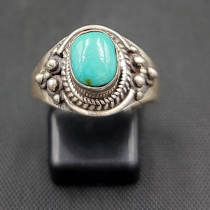 Vintage Old Silver Nepal Ring With Natural Turquoise Stone