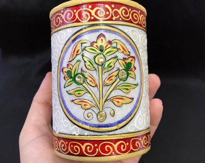 Beautiful Vintage Thailand White Jesper Stone Enamel Art Cup