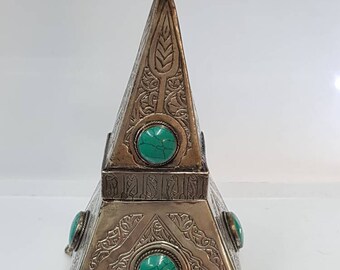 Antique Egyptian Silver Box: Islamic Calligraphy, Turquoise Stone