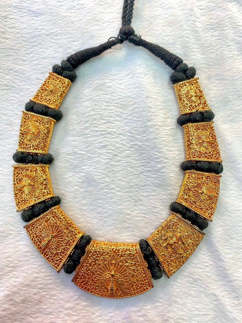 Gerogues MASSIVE Vintage Peecock Carved Gold Gulied Wonderful Tibetan Necklace