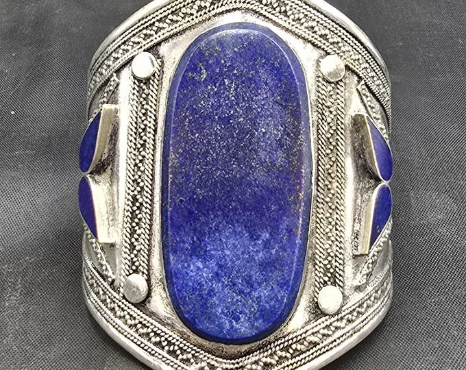 Wonderful Antique Soild Silver Lovely Afghanistan Bangle With Natural Lapis Lazuli Stone
