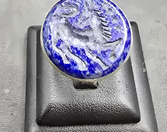 Beautiful Old Afghanistan Silver Ring With Natural Lapis Lazuli Stone Horse Intaglio