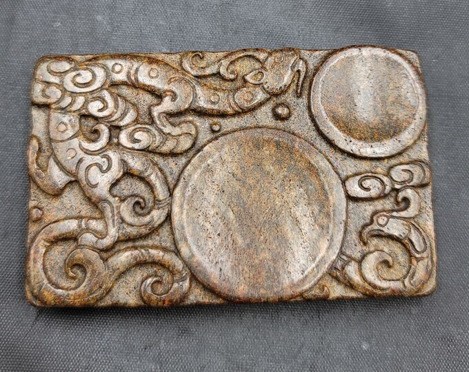 Ancient Brown Jade Stone Chinese 200 BCE Phoenix Bird Tablet Intaglio Carved Unique