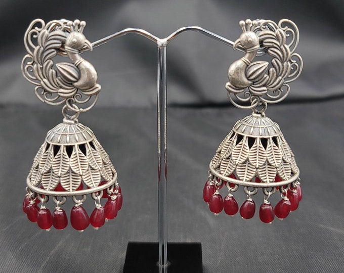 Vintage Beautiful Tribal Kuchi Afghanistan Silver Dangling Earrings Bird Top Antique Earrings