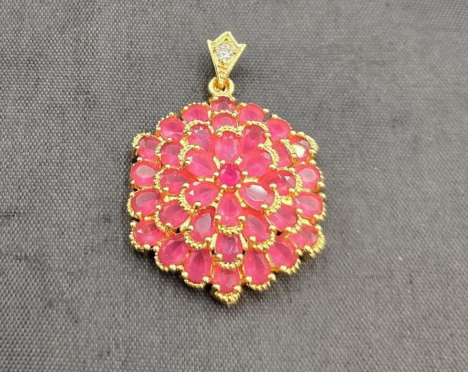 Handmade Sterling Silver Gold Plated Victorian Design Pendant With Natural Ruby Gemstone