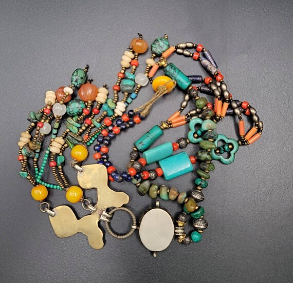Superbe Collier Bohème En Argent 925 - Perles Lapis-lazuli, Turquoise Et Corail Naturel, Longueur 18 Pouces