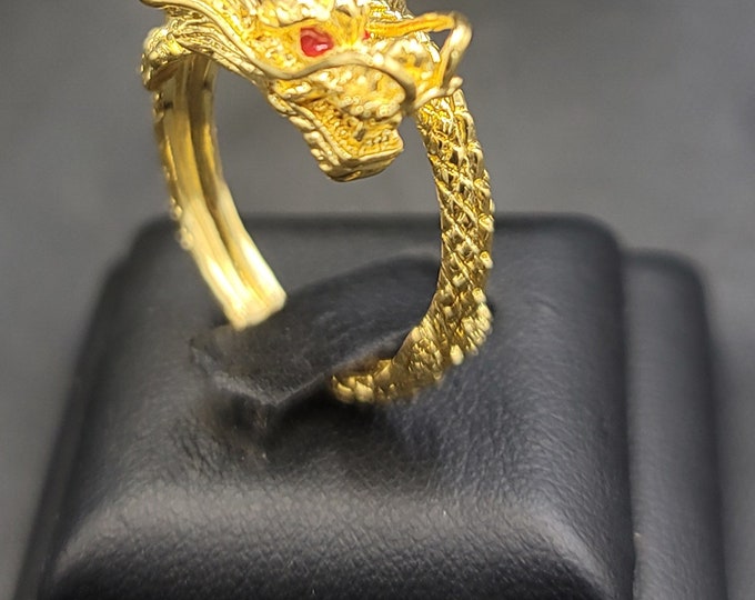 Drogon Head 20k Gold Over Silver Ring Vintage Near Eastern  Adjustable Free Size Ring