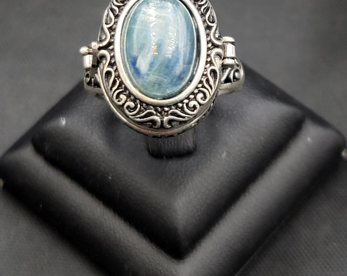 Beautiful Vintage Silver Box Ring With Natural Star Blue Sapphire  Gemstone Adjustable Ring