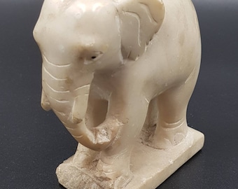 Antique White Agate Elephant Carving: Rare Rajistani Stone