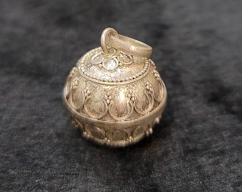 Vintage Sterling Silver Bell Pendant: Handmade Northern Thailand Charm
