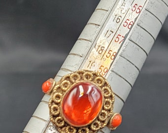 Handmade Vintage Gold Plated Garnet Ring - Size 9.5