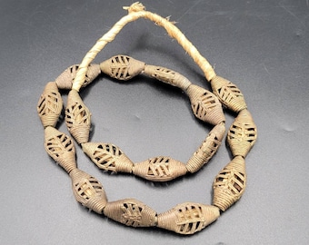Vintage Woven Old Brass Filigree Elbow Beads From Ghana