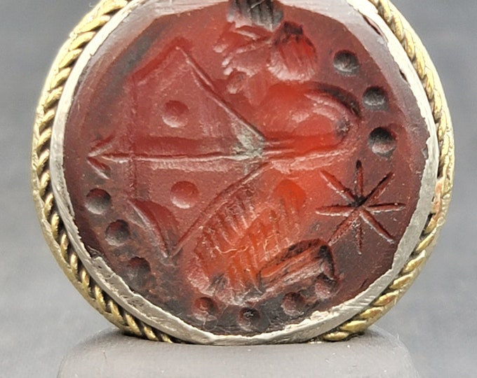 Authentic Vintage Silver Ancient Agate Stone Ancient Warriors Intaglio Silver Pendant