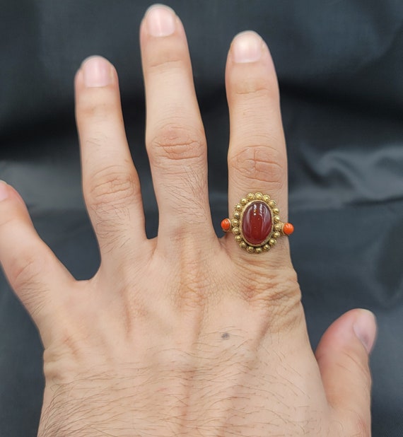 Gold Gulied Wonderful Ring With Natural Red Ancie… - image 3