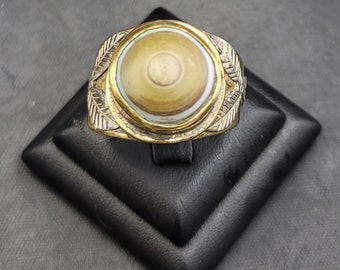 100 % Genuine Ancient Old Ancient Agate Stone Evil Eyes Powerful Protection Silver Brass Ring