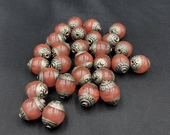 Beautiful Vintage Silver Handmade Beads With Natural Rose Quartz Stone 15mm