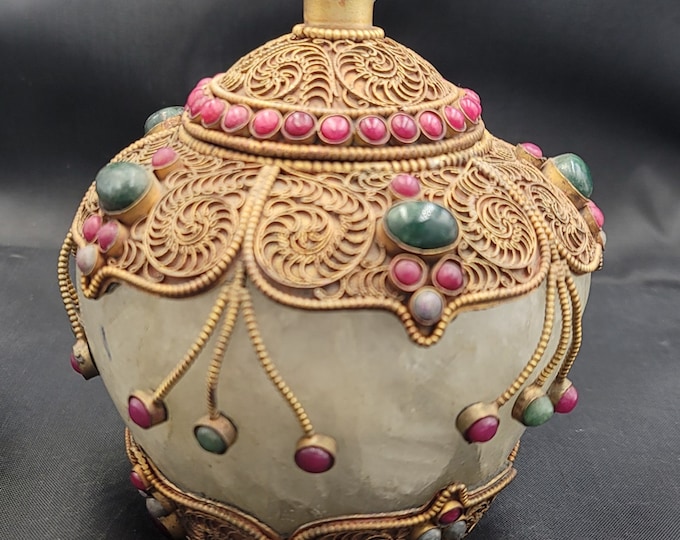 Ancient Clear Crystal Quartz Handcrafted Box With Gold Plated Art Deco Beautiful Box With Turquoise And Coral