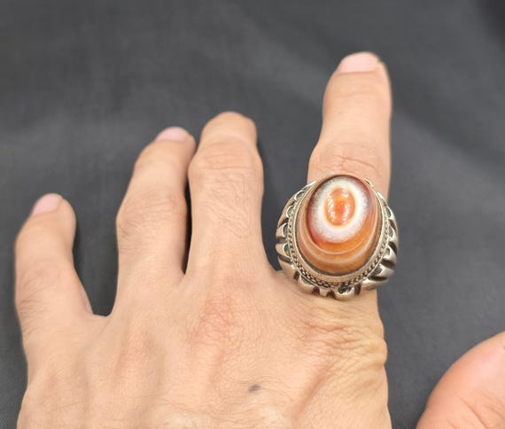 Authentic Silver Ring Ancient Old Agate Stone Evi… - image 6