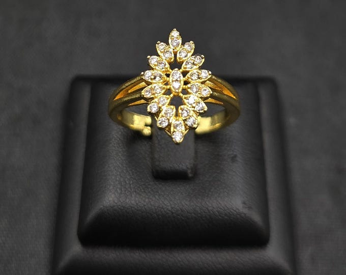 Vintage Victorian Design Rose Cut Rough Tinny Daimond Gemstone Gold Plated Silver Ring