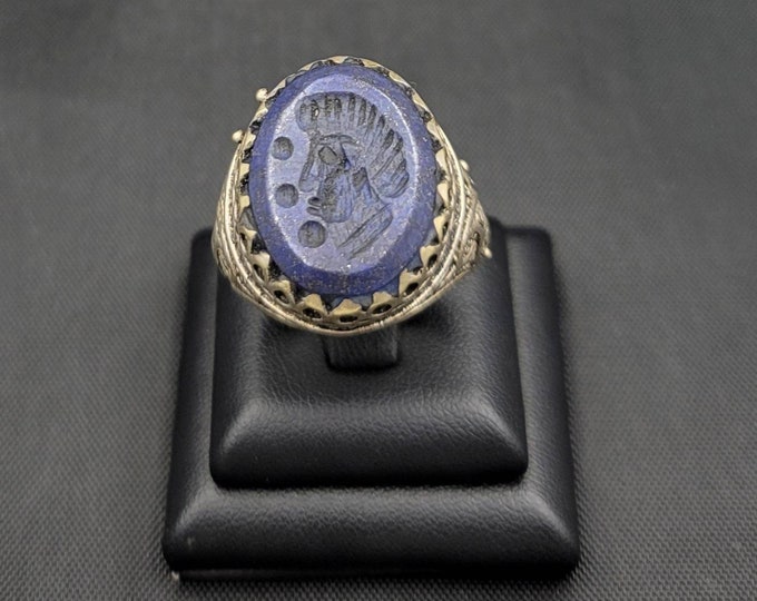 Beautiful Handmade Vintage Silver Silver Ring With Lapis Lazuli Stone King Intaglio