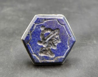 Vintage Sterling Silver Lapis Lazuli Pendant: Near Eastern King Intaglio