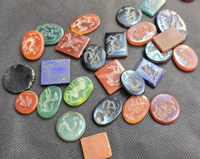Ancient Old Agate Lapis Lazuli Stone Intaglio Carved 30 Picese