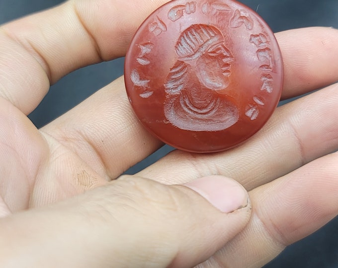 Beautiful Ancient Himalayan Agate Stone Greek King And Intaglio Beads Pendant Seal Stamp