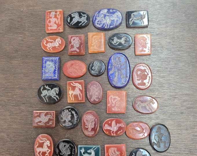 Ancient Old Agate Lapis Lazuli Stone Intaglio Carved 30 Picese