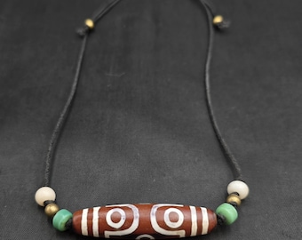 200 BC Ancient Tibeten Rare Dzi With Eyes Agate Stone Beads Necklace