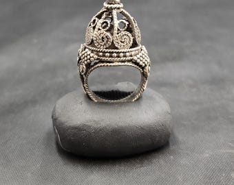 Handmade Old Silver Ring: Unique Filigree Design, Size 5