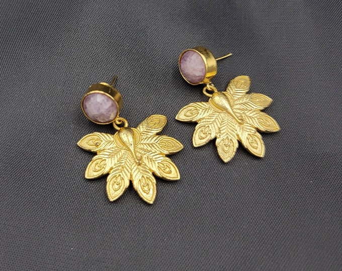 Gold Gulding Wonderful Betterfly Earrings With Bule Sapphire Gemstone