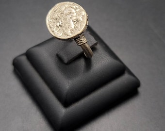 Greek Empire 3rd Century Ancient Silver Ring With Greek King Coin