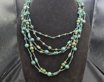 Vintage Tibetan Turquoise Stone Handmade Necklace (60cm)