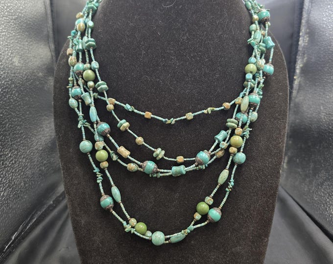 Vintage Tibetan Turquoise Stone Handmade Necklace (60cm)