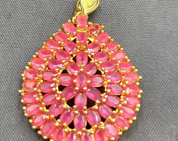 Natural Red Ruby Gemstone Sterling Silver 18k Gold Plated Pendant