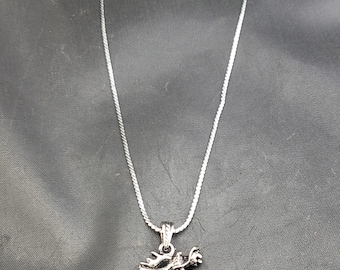 Vintage Lapis Lazuli Dragon Pendant: Sterling Silver Chain (58cm)