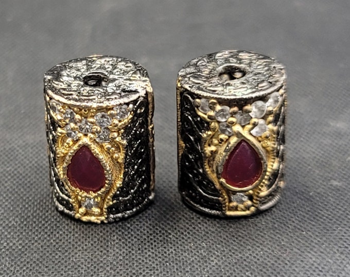 Ruby Gemstone Silver Gold Gulding Beads Oxidising Silver With Natural