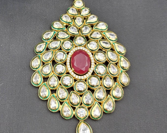 Beautiful Vintage Silver Gold Gulding Victorian Pendant With Natural Red Ruby And White Toppaz Gemstone