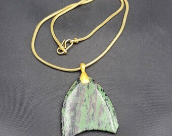 Ruby Zoisite Gemstone Fish Pendant With Gold Plated Chain