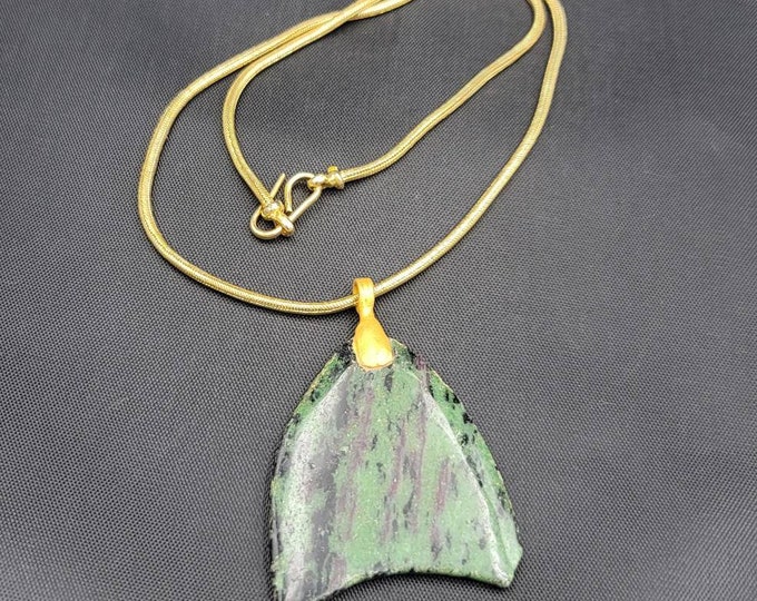Ruby Zoisite Gemstone Fish Pendant With Gold Plated Chain