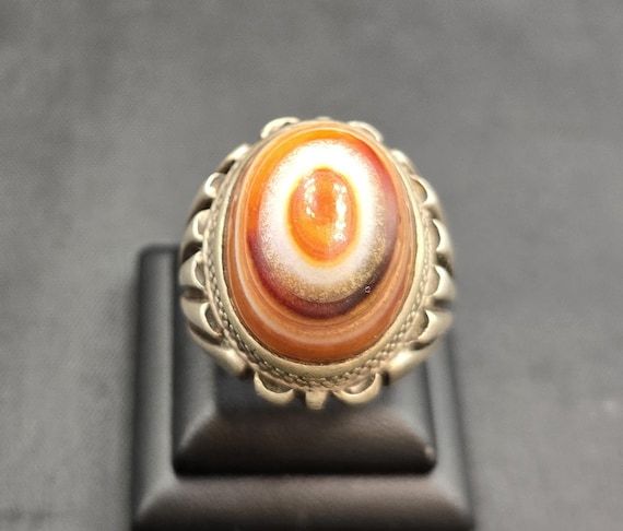 Authentic Silver Ring Ancient Old Agate Stone Evi… - image 3