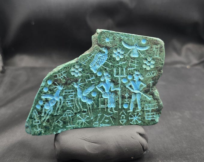 Ancient Rare Old 2000 BC King Gilgamesh With Worries Intaglio Carved Natural Turquoise Stone