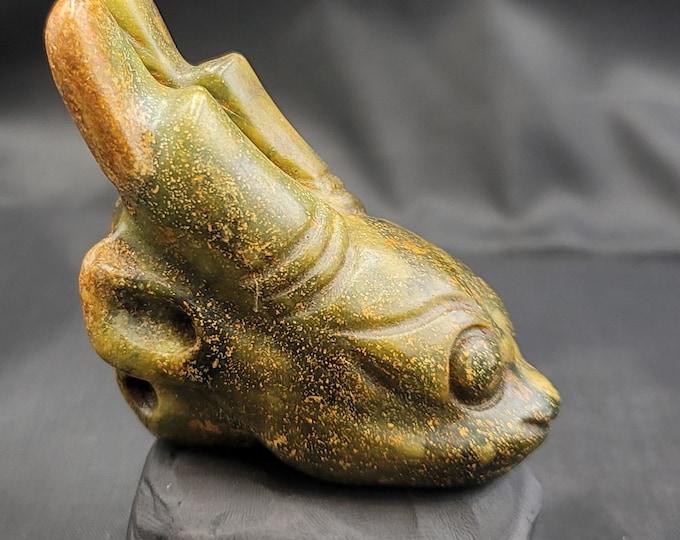 Antique Brown Jade Stone Sea Drogon Head Pendant Amulet Carved