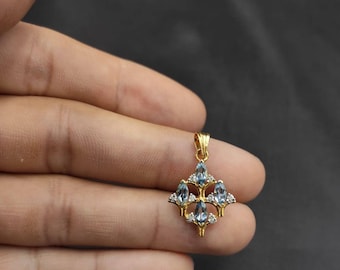 20k Gold Aquamarine & Diamond Pendant - Handmade