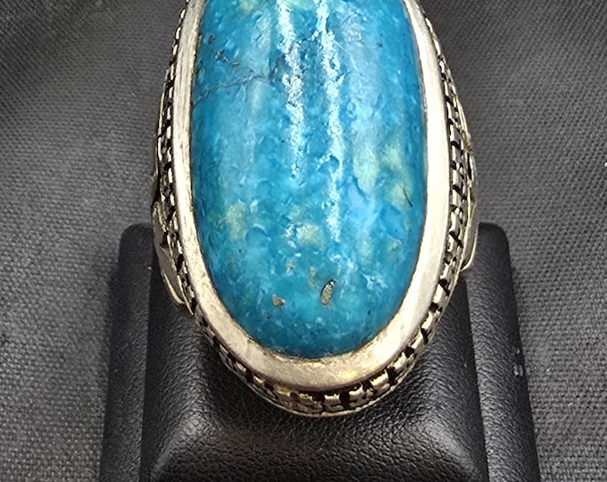 Soild Silver Antique Authentic Big Turquoise Stone Unique Handmade Ring Natural Turquoise Stone Silver Ring